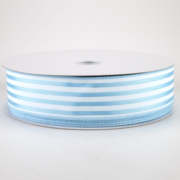 1.5  Cabana Stripes Ribbon: White on Light Blue Satin (50 Yards) Online Sale