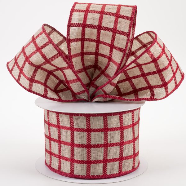 2.5  Woven Trellis Ribbon: Natural & Dark Red (10 Yards) Online