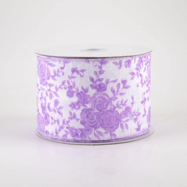 2.5  Ombré Roses on White Linen Ribbon: Lavender (10 Yards) For Sale