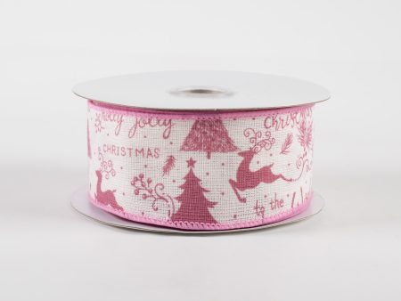 1.5  Christmas Script Icons Canvas Ribbon: Ivory & Mauve (10 Yards) Online now