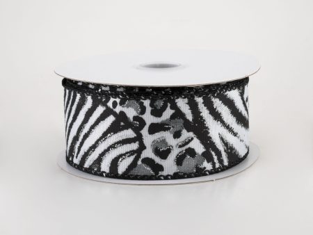 1.5  Animal Print Mania Ribbon: White, Black, Silver (10 Yards) Discount