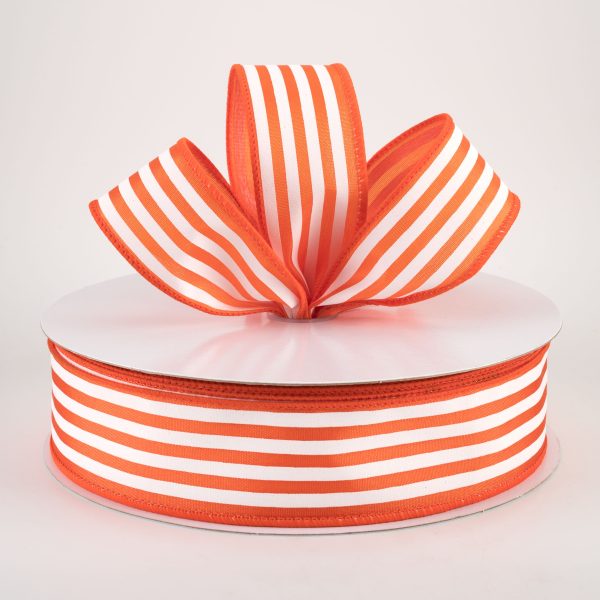 1.5  Cabana Stripes Ribbon: White on Orange Satin (50 Yards) Discount