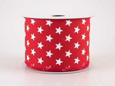 2.5  White Stars On Red Satin Ribbon (10 Yards) For Discount