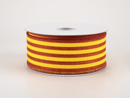 1.5  Cabana Stripes Ribbon: Dark Orange & Yellow (10 Yards) Online Hot Sale