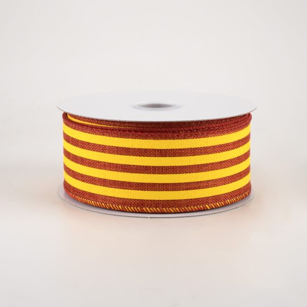 1.5  Cabana Stripes Ribbon: Dark Orange & Yellow (10 Yards) Online Hot Sale