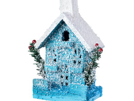 9  Light-Up Snowy Wooden House: Blue For Discount