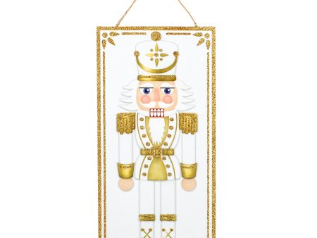 12  Wooden Sign: Glitter Nutcracker White & Gold Online Sale