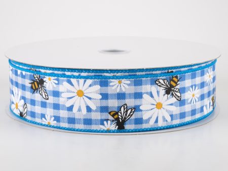 1.5  Daisies & Bees Ribbon: Cobalt Blue Gingham (50 Yards) For Cheap