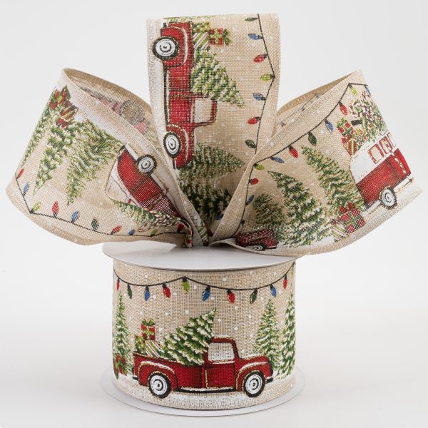 2.5  Van & Truck With Christmas Tree Ribbon: Natural (10 Yards) on Sale