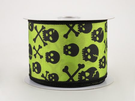 2.5  Skull and Crossbones Ribbon: Lime & Black (10 Yards) Online