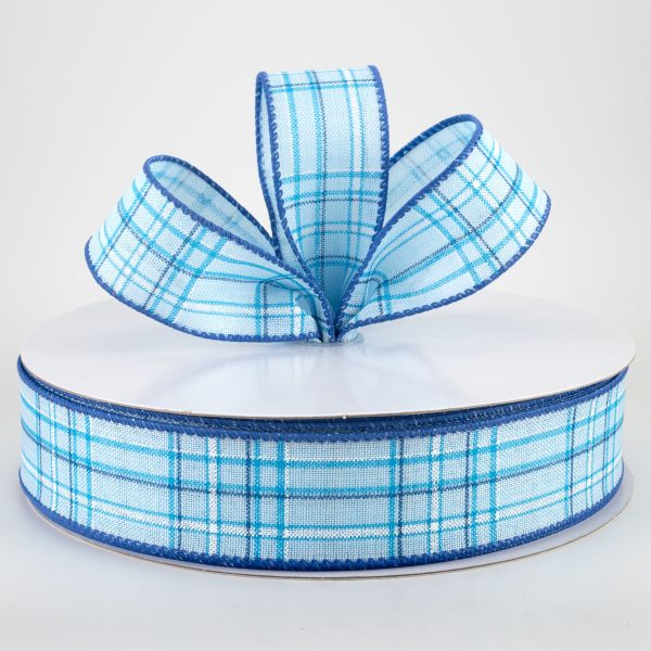 1.5  Cornelia Plaid Ribbon: Blue, Navy & White (50 Yards) Online Hot Sale