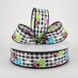 1.5  Bright Daisies and Ladybugs Ribbon: Black & White Gingham (50 Yards) Supply