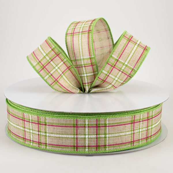 1.5  Cornelia Plaid Ribbon: Natural, Fuchsia, Green & White (50 Yards) For Discount