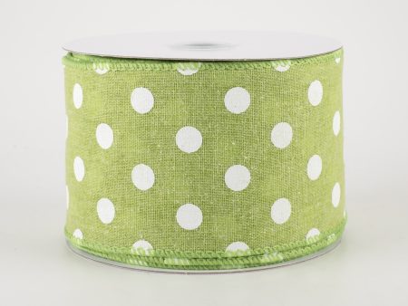 2.5  Stiff Linen Polka Dot Ribbon: Lime Green (10 Yards) on Sale