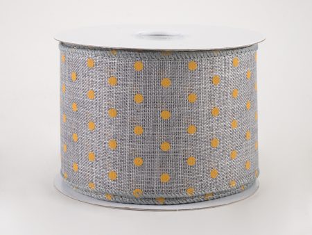 2.5  Tiny Dots Linen Ribbon: Sunflower on Grey (10 Yards) Online