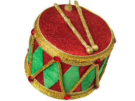 6  Harlequin Glitter Drum Ornament: Red & Green For Discount