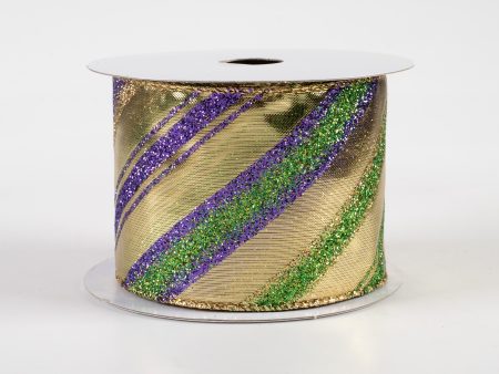 2.5  Mardi Gras Diagonal Stripes Lamé Ribbon (10 Yards) Sale