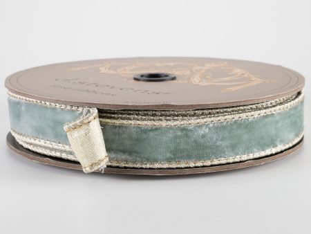 [D Stevens] 1  Lush Velvet Platinum Back Ribbon: Dusty Jade (10 Yards) Hot on Sale