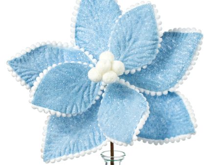 13  Frosted Poinsettia Pick: Blue & White Discount