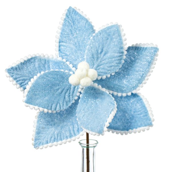 13  Frosted Poinsettia Pick: Blue & White Discount