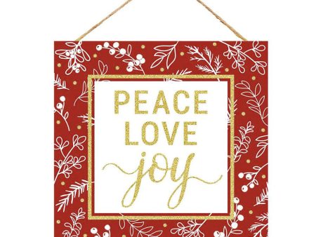 10  Square Wooden Sign: Peace, Love, Joy Glitter Discount