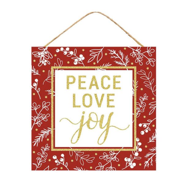 10  Square Wooden Sign: Peace, Love, Joy Glitter Discount