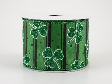 2.5  Shamrocks & Stripes Ribbon: Green & Black (10 Yards) Hot on Sale