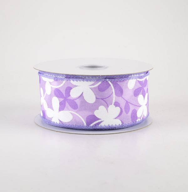 1.5  Linen Clover Flowers Ribbon: Lavender (10 Yards) on Sale