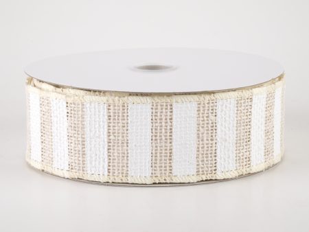 1.5  Cream Burlap White Stripes Ribbon (10 Yards) Online