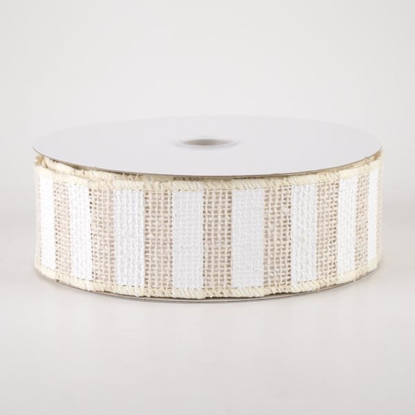 1.5  Cream Burlap White Stripes Ribbon (10 Yards) Online