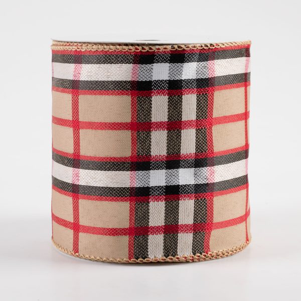 4  Luxe Plaid Ribbon: Brown, Black, Red, White (10 Yards) Online Hot Sale