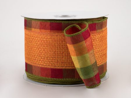 2.5  Two Sided Fall Plaid Edge Ribbon: Orange (10 Yards) Online Hot Sale