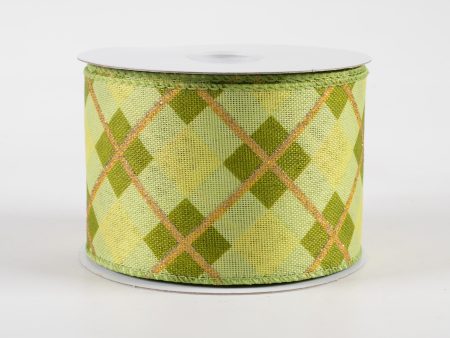 2.5  Georgina Plaid Ribbon: Green & Champagne (10 Yards) Online