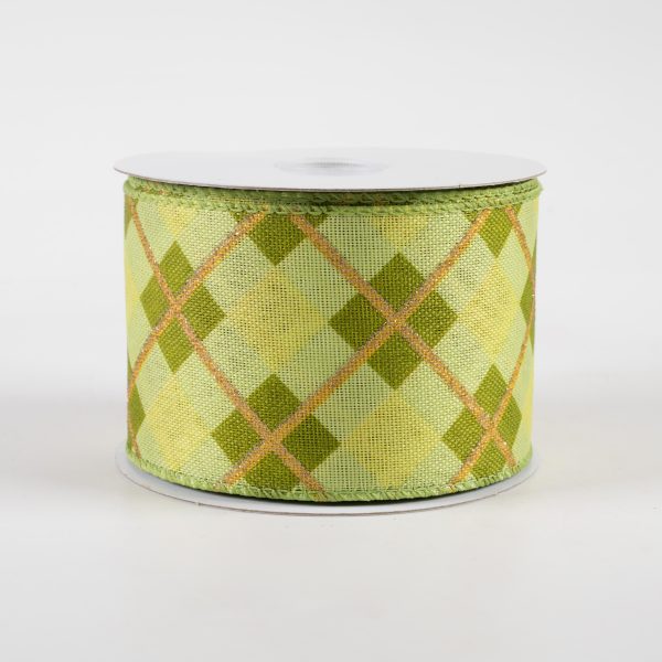 2.5  Georgina Plaid Ribbon: Green & Champagne (10 Yards) Online