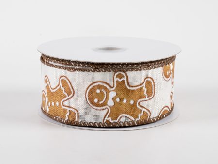 1.5  Classic Gingerbread Men Linen Ribbon: Ivory (10 Yards) on Sale