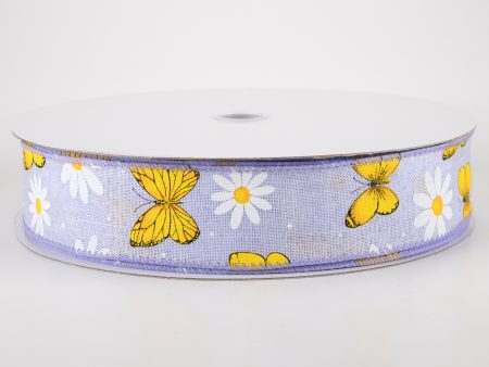 1.5  Daisies & Butterflies Linen Ribbon: Lavender (50 Yards) Online Hot Sale