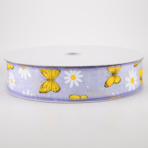 1.5  Daisies & Butterflies Linen Ribbon: Lavender (50 Yards) Online Hot Sale