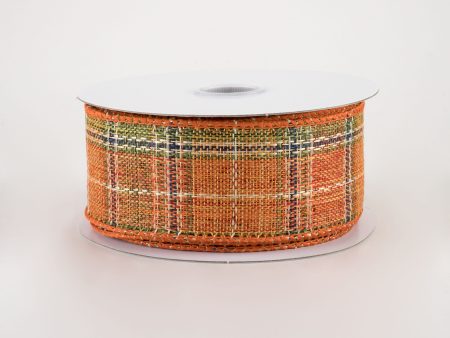 1.5  Coarse Weave Metallic Plaid Ribbon: Fall (10 Yards) Supply