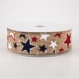 1.5  Burlap Patriotic Stars Ribbon: Natural (10 Yards) For Cheap