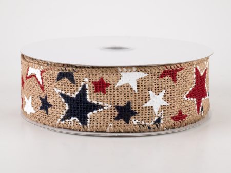 1.5  Burlap Patriotic Stars Ribbon: Natural (10 Yards) For Cheap