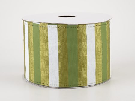 2.5  Horizontal Stripes Satin Ribbon: Sage & White on Moss Green (10 Yards) Online now