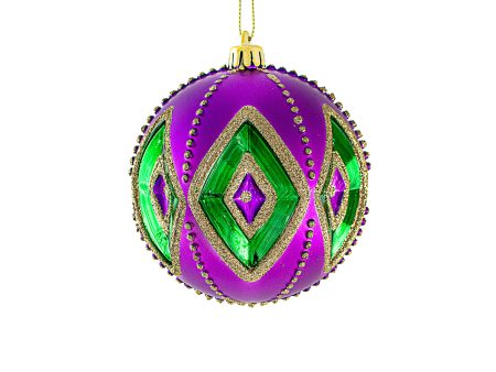 100MM Diamond Pattern Ball Ornament: Purple, Green, Gold For Discount