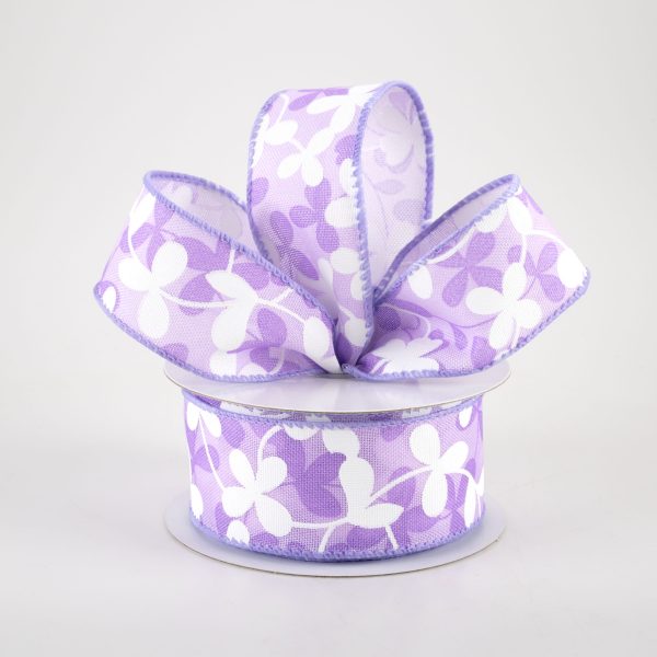 1.5  Linen Clover Flowers Ribbon: Lavender (10 Yards) on Sale