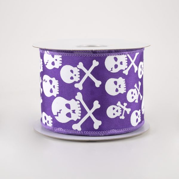 2.5  Skull and Crossbones Ribbon: Purple & White (10 Yards) For Cheap