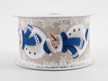 2.5  Snowman White Snow Edge Ribbon: Natural & Navy (10 Yards) Hot on Sale