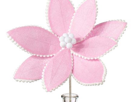 12  Felt Poinsettia Ball Fringe Stem: Pink on Sale