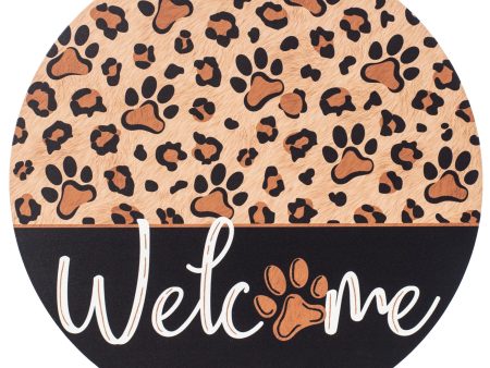 12  Metal Sign: Leopard Paw Print Welcome Online Sale