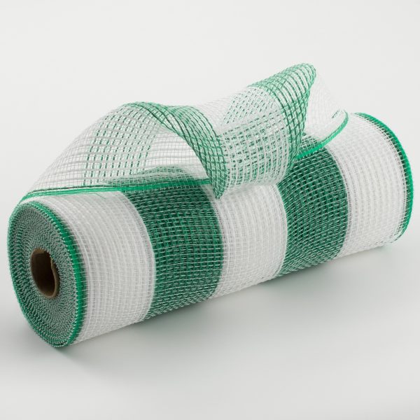 10  Wide Stripe Fabric Mesh: White & Emerald Green For Cheap