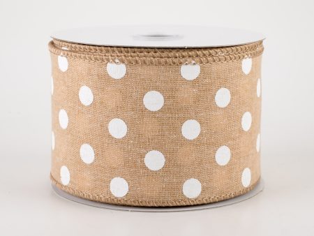 2.5  Stiff Linen Polka Dot Ribbon: Natural (10 Yards) Online