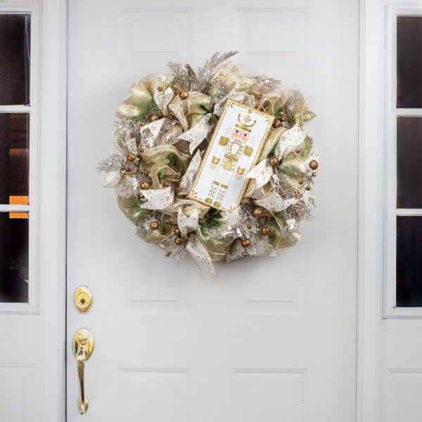 12  Wooden Sign: Glitter Nutcracker White & Gold Online Sale